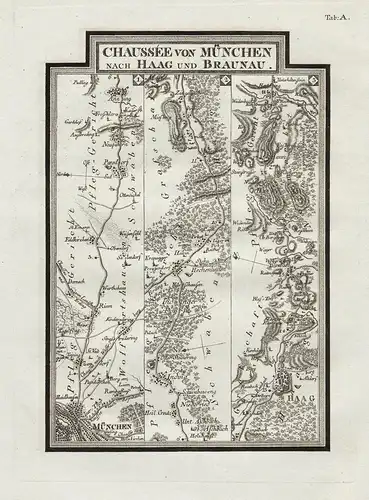 Chaussee von München nach Haag und Braunau - München Haag Hohenlinden map Karte