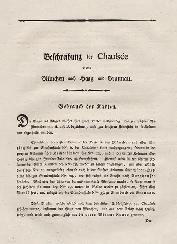 Beschreibung der Chaussee von München nach Haag und Braunau - Beschreibung Textblätter Karte Haag Braunau Münc