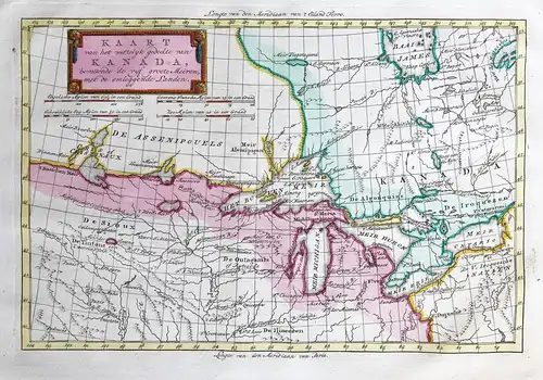 Kaart van het westelyk gedeelte van Kanada, bevattende de vyf groote Meiren, met de omleggende Landen. - Canad