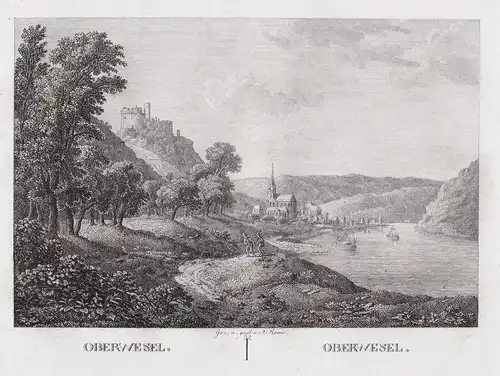 Oberwesel -  Oberwesel Gesamtansicht Original Kupferstich gravure engraving