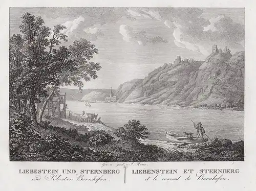 Liebestein und Sternberg und Kloster Bornhofen - Kamp-Bornhofen Liebenstein Sterrenberg Kupferstich gravure en