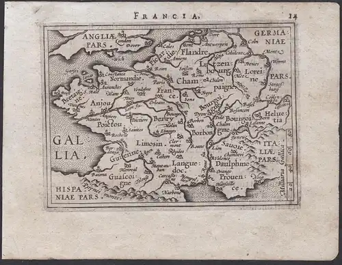 Francia - France Frankreich carte gravure Karte map / Atlas / Epitome / Theatro del Mondo