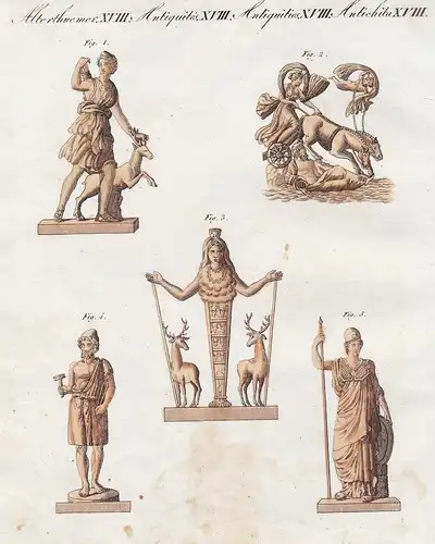 Gottheiten der Griechen und Römer - 1/2/3) Diana - 4) Vulcanus - 5) Minerva / Alterthuemer XVIII - Diana Artem