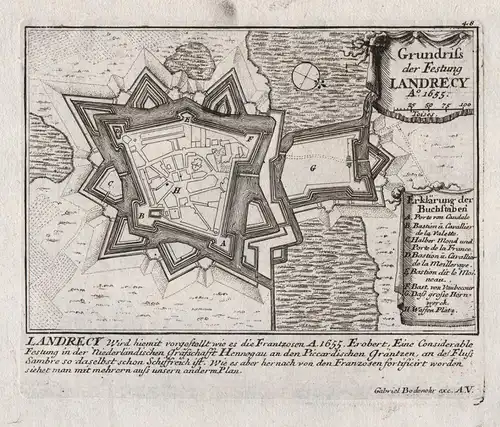 Grundriss der Festung Landrecy - Landrecies Hauts-de-France carte gravure