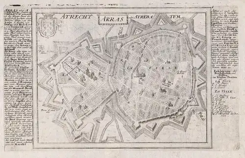 Atrecht, Arras oder Atrebatum - Arras city plan gravure Stadtplan