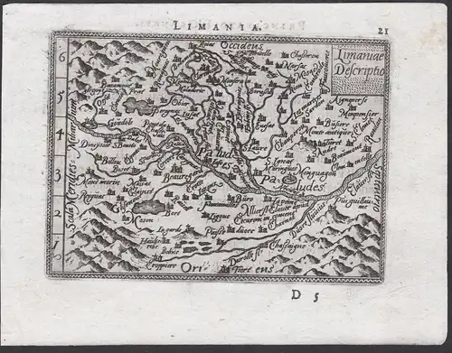 Limania / Limaniae Descriptio - Limagne Auvergne Puy et Dome carte gravure Karte map / Atlas / Epitome / Theat