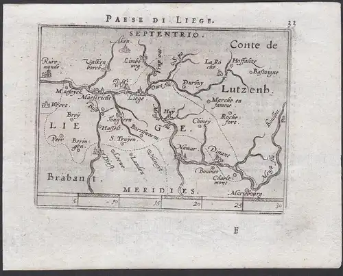 Paese di Liege / Conte de Lutzenb. - Liege Maastricht Huy Karte map / Atlas / Epitome / Theatro del Mondo