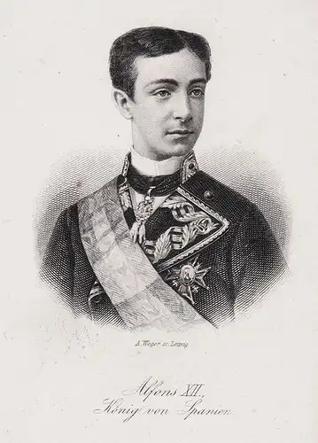 Alfons XII. König von Spanien. - Alfons XII. (1857-1885) El Pacificador King Spain Espana rey Portrait