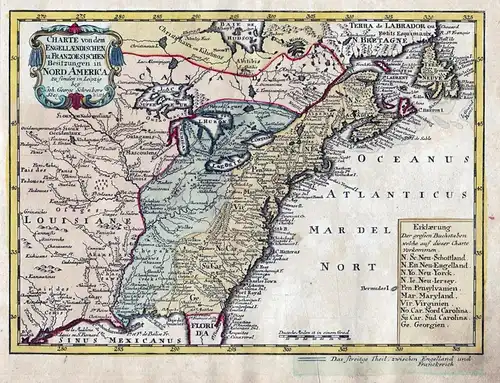 Charte von dem Engellaendischen und Franzoesischen Besitzungen in Nord America. - North America New York Virgi