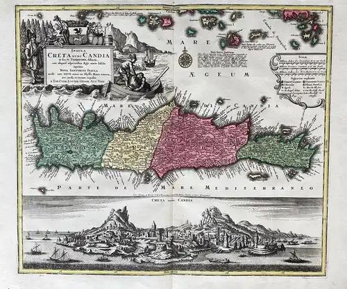 Insula Creta nunc Candia in sua IV. Territoria distincta, cum aliquod adjacentibus Aegei maris Insulis iprimis