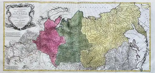 Carte Geographique contenant Le Royaume de Siberie divisée en trois Departemens, Savoir: Tobolskago, Ienisseis