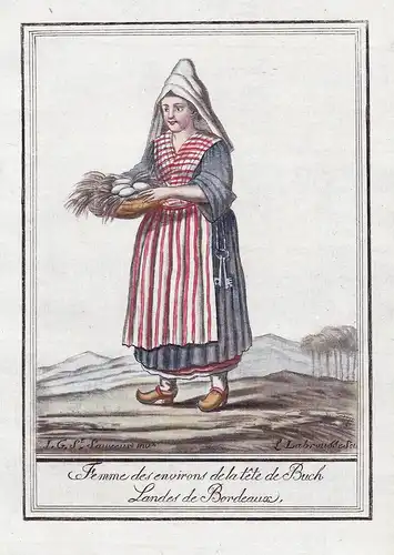 Femme des environs de la tete de Buch Landes de Bordeaux - Bordeaux France Tracht Trachten costume gravure Kup
