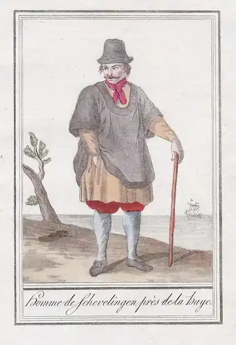 Homme de Schevelingen pres de la haye - Scheveningen Holland Niederlande Netherlands costume Kupferstich Trach