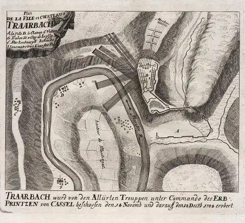 Plan de la vile et chateau a Traarbach - Traben-Trarbach Mosel Plan Karte