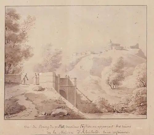 Vue du Bourg du Pallet, derriere l'eglise on appercoit les ruines de la Maison d'Abaelard. Poire inferieur.