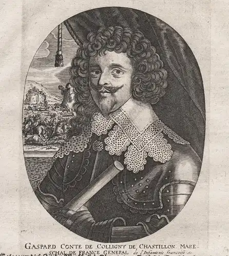 Gaspard conte de Colligny de Chastillon - Gaspard III de Coligny Chatillon (1584-1646) Portrait Kupferstich an