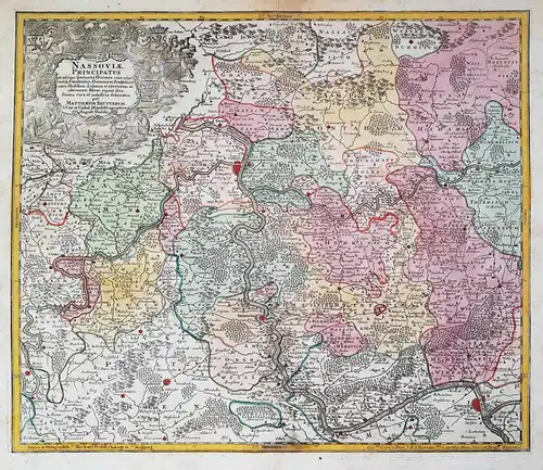 Nassoviae Principatus - Nassau Fürstentum Koblenz Mainz Rheinfels Wiesbaden map Karte