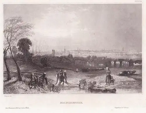 Manchester - Manchester England Großbritannien Great Britain Ansicht view Stahlstich steel engraving antique p