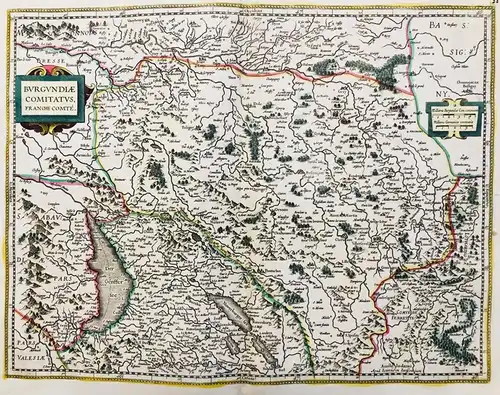 Burgundiae Comitatus, Franche Comté - Bourgogne Burgundy Burgund Genfersee Neuenburgersee carte gravure