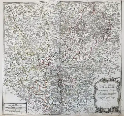 Carte des Cercles du Haut et du Bas Rhin ou se trouvent dans le premier, le Duché de Deux-Ponts, les Eveches d