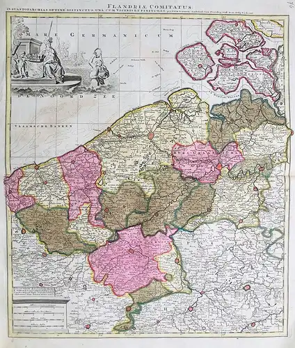Flandriae Comitatus in sua stoparchias optime distinctus, una cum vicinis et finitimis - Vlaanderen Flandre Fl