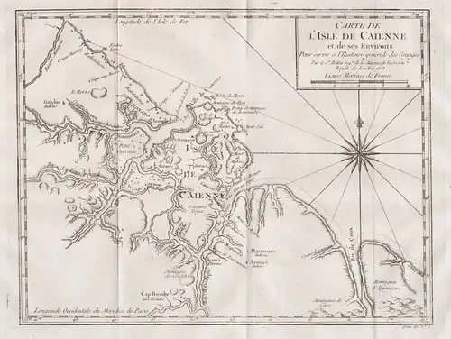 Carte de l'Isle de Caienne - Ile de Cayenne French Guiana South America Südamerika map Karte