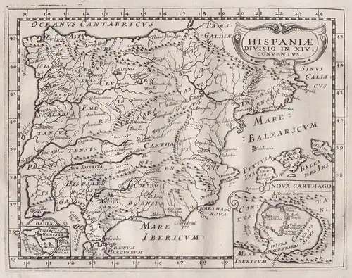 Hispaniae divisio in XIV. Conventus - Espana Spain Spanien Espagne Portugal mapa map Karte