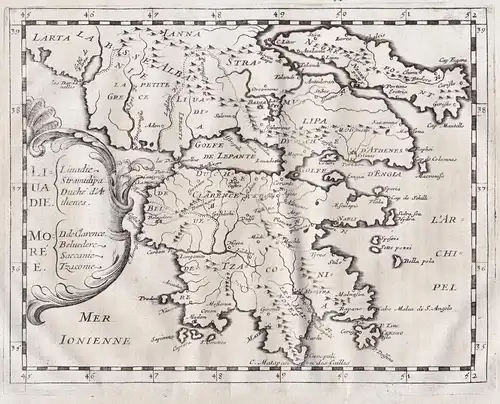 Livadie. Morée - Morea Peloponnes Greece Griechenland map Karte