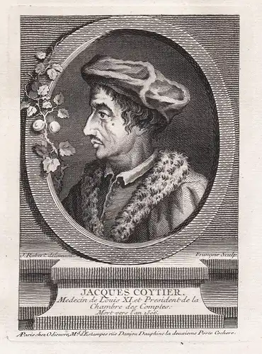 Jacques Coytier - Jacques Coitier (1491 - 1557) Coictier Arzt doctor medecien Paris gravure Portrait engraving