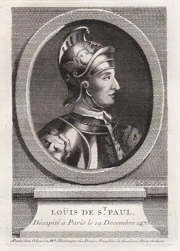 Louis de St. Paul - Louis de Luxembourg (1418 - 1475) Graf Comte Saint-Pol Brienne Ligny gravure Portrait engr