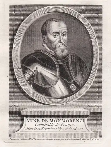 Anne de Monmorenci - Anne de Montmorency (1493 - 1567) Herzog Duc Marechal Marschall Kupferstich Portrait engr