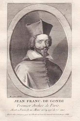 Jean Franc. de Gondi - Jean Francois de Gondi (1584-1624) archeveque archbishop Paris Kupferstich Portrait eng
