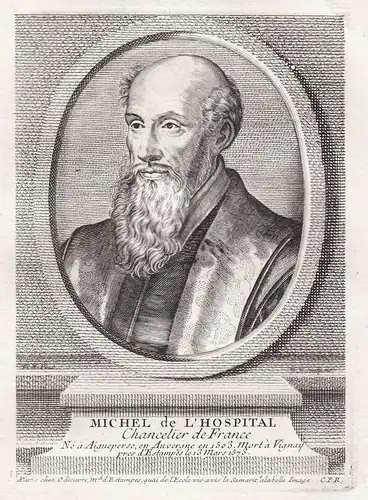 Michel de LHospital - Michel Hopital Hospital (1505-1573) Kanzler Chancelier France Kupferstich Portrait engr