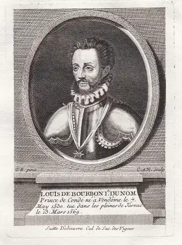Louis de Bourbon I. Du Nom - Louis I de Bourbon (1530 - 1569) Prince Fürst Conde Kupferstich Portrait engravin