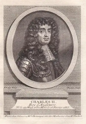 Charles II Roy d'Angleterre - Charles II (1630-1685) Karl II König England Roy Angleterre Kupferstich Portrait
