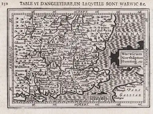 Warwicum Northampton Hunting etc. - Suffolk Sussex Kent Essex England Great Britain map Karte carte