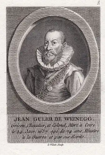 Johann Guler de Weinegg - Johann Guler von Wyneck (1562 - 1637) Offizier Schweiz Suisse Kupferstich Portrait