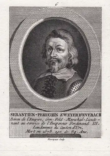 Sebastien-Peregrin Zwyer von Evebach (1597 - 1661) Evibach Militär Diplomat Portrait Kupferstich engraving