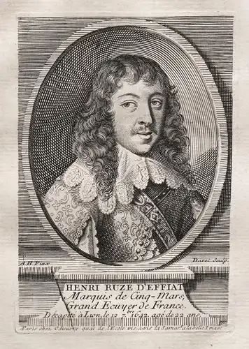 Henri Ruze d'Effiat - Henri Coiffier de Ruze Marquis Cinq Mars Effiat (1620-1642) Kupferstich Portrait engravi