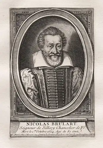 Nicolas Brulart - Nicolas Brulart de Sillery (1544-1624) chancelier Portrait gravure