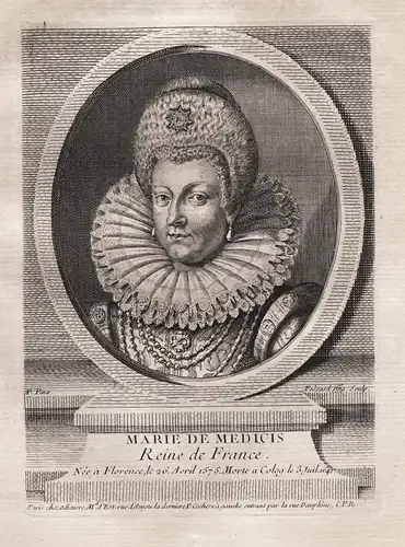 Marie de Medicis - Maria de Medici (1575 - 1642) reine Queen Kupferstich Portrait engraving gravure France