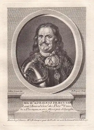 Mich. Adriensz de Ruyter - Michiel Adrianszoon de Ruyter (1607-1676) Admiral Niederlande Holland Kupferstich P