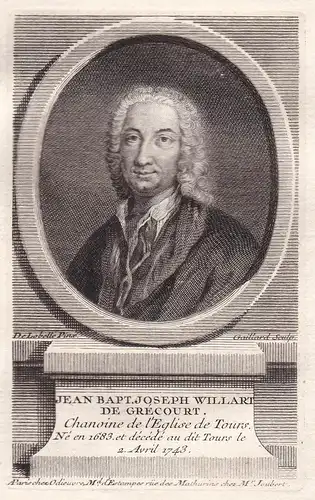 Jean Bapt. Joseph Willart de Grecourt - Jean Baptiste de Grecourt (1683-1743) Tours poet Dichter poete gravure