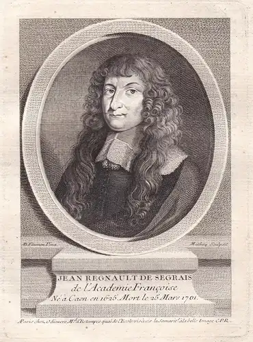 Jean Regnault de Segrais - Jean Regnault de Segrais (1624-1701) poet poete Caen novelist Portrait gravure