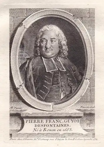 Pierre Franc. Guyot Desfontaines - Pierre Francois Guyot Desfontaines (1685-1745) journaliste Portrait gravure