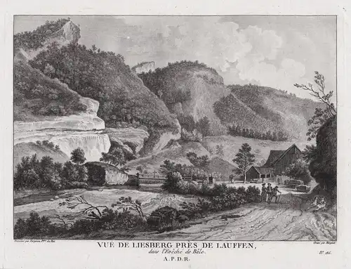 Vue de Liesberg pres de Lauffen, dans l'Eveche de Bale - Liesberg Bezirk Laufen Kanton Basel-Landschaft gravur