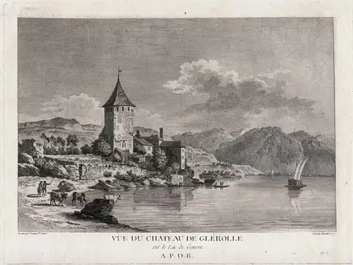 Vue du Chateau de Glerolle sur le Lac de Geneve - Chateau de Glerolles Saint-Saphorin Lavaux gravure / Schweiz