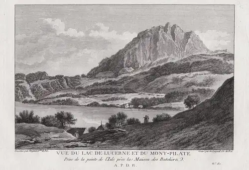 Vue du lac de Lucerne et du Mont-Pilate - Vierwaldstättersee Monte Pilatus Alpen gravure / Schweiz Suisse