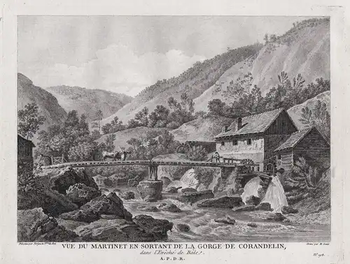 Vue du Martinet en sortant de la Gorge de Corandelin dans l'Eveche de Bale - Courrendlin Birs Kanton Jura grav