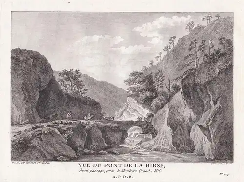 Vue du Pont de la Birse, etroit passage, pres le Moutiers Grand-Val - Moutier Berner Jura Kanton Bern gravure